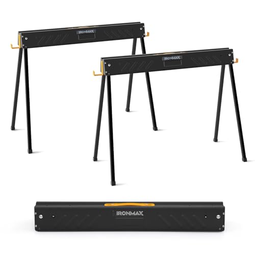 COSTWAY Juego de 2 Caballeteas de Sierra con Patas Plegables, Caballete Metálico de Trabajo con Asa y Brazos de Soporte, Borriquetas para Contratistas Carpinteros, Carga 500 kg, Negro