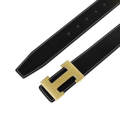 Image of Aurolran Men&Womens Leather Dress Belt Business Automatic Buckle Belt Color-Black Silver Gold