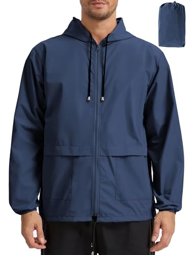 Image of Mens Rain Jacket Lightweight Waterproof Raincoat with Hood Packable Windbreaker Jacket Hiking Cycling