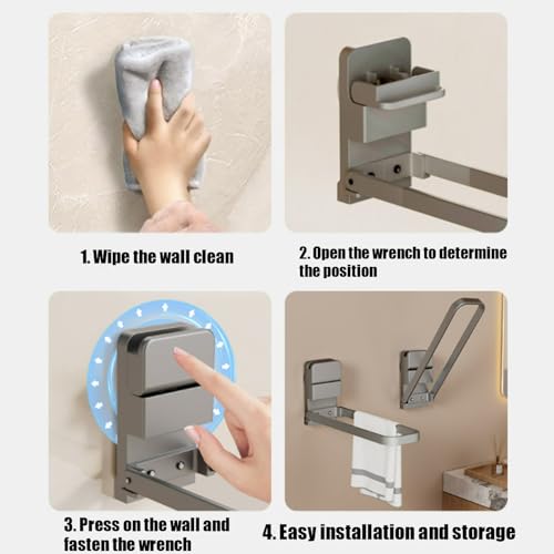 Porte-serviettes adhésif pliable double fixation sans perçage pour cuisine