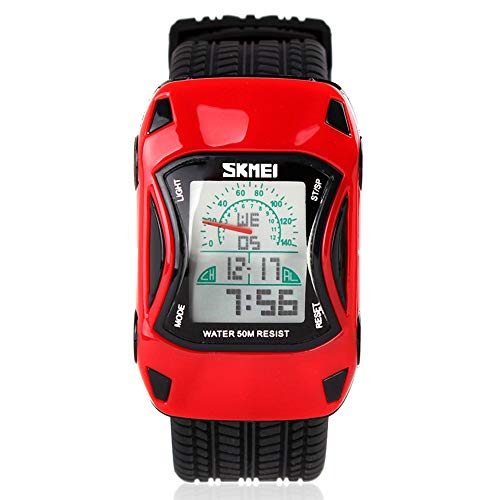 Kids Watches 7 Colors Flashing Car Shape LED Digital 50M Waterproof Sports Wristwatches for Children, Boys Girls Ages 3-10 11-15 Red