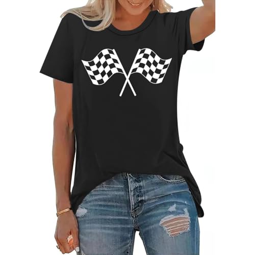 Checkered Flag Graphic Shirt for Women Racing Shirt Race Car Lover Shirts Race Day Casual Summer Tops Short Sleeve2