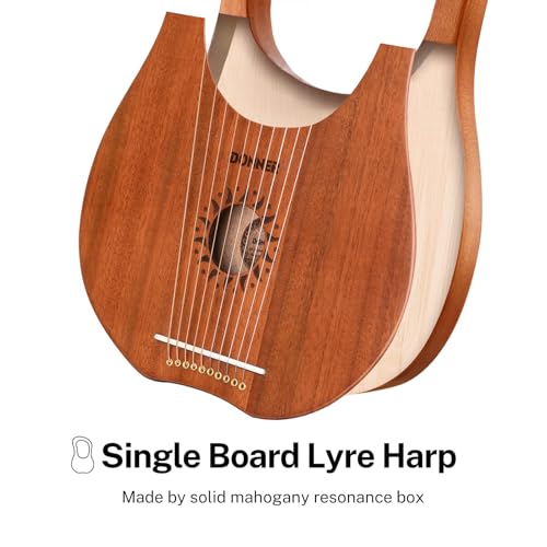 Image of Donner DLH-002 Lyre Harp, 10 Metal Strings Bone Saddle Mahogany Lyre Harp with Tunning Wrench, Extract Strings, Manual and Gig Bag