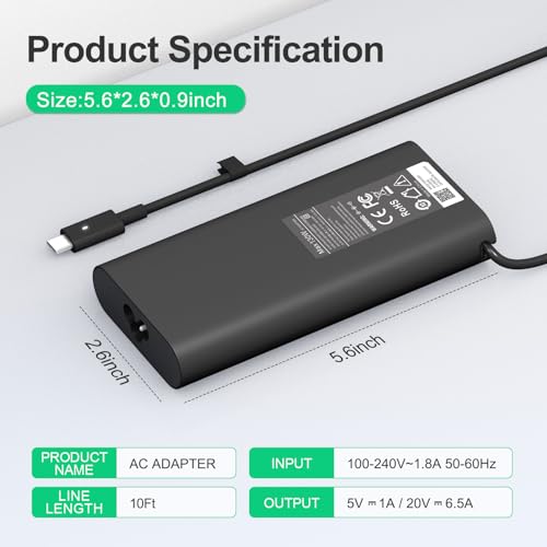 Image of 130W USB Type C Laptop Charger Compatible with Dell XPS 15 9575 9520 9510 9500 17 9720 9710 9700 Precision 5530 5550 5560 5570 5750 5760 3560 Latitude 5411 5421 5511 5520 5521 Power Cord