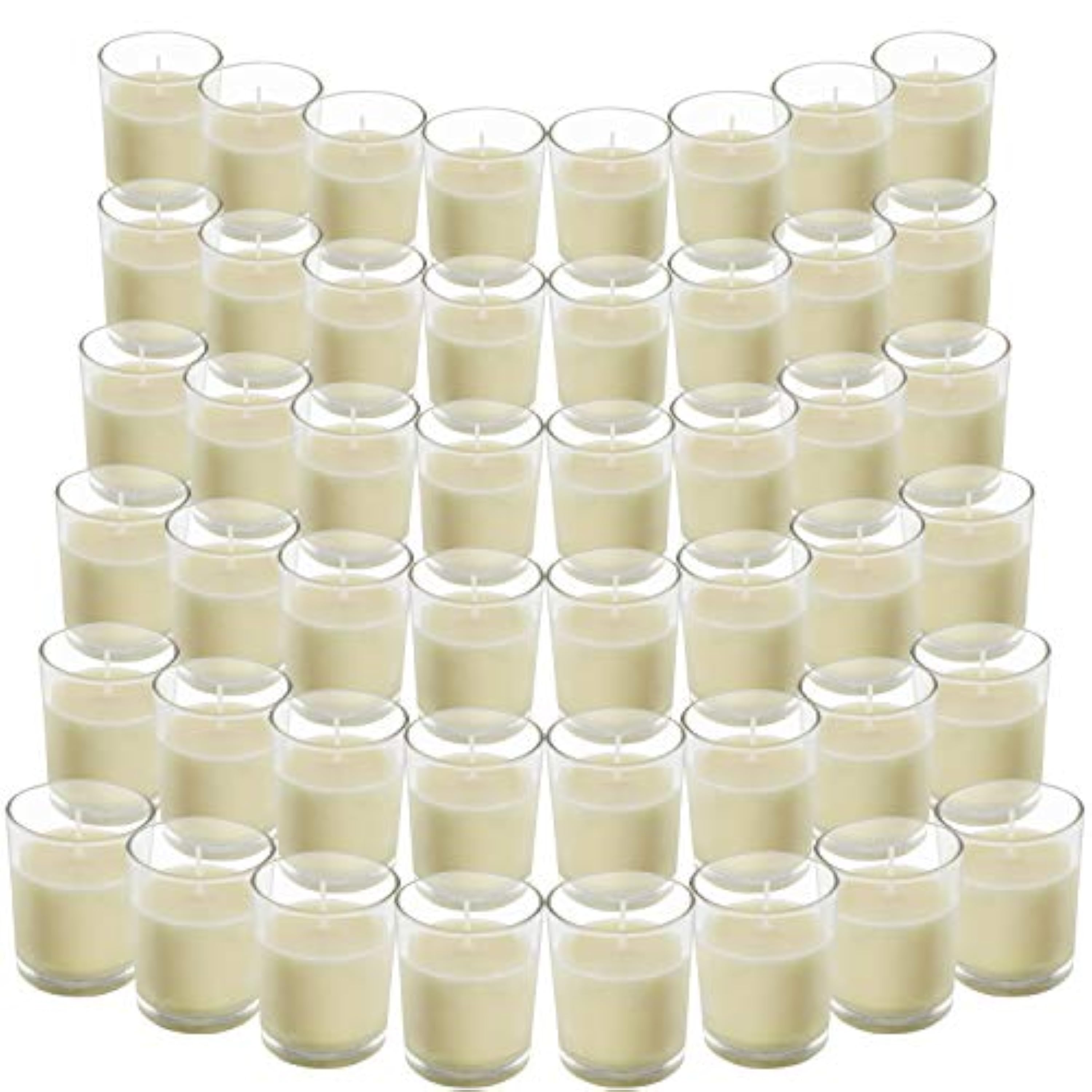 Belle Vous Velas en Vaso de Cristal - 48x Velas Decorativas sin Aroma - Duran 12 Horas - Portavelas Cristal Transparente para Bodas SPA Hogar Eventos