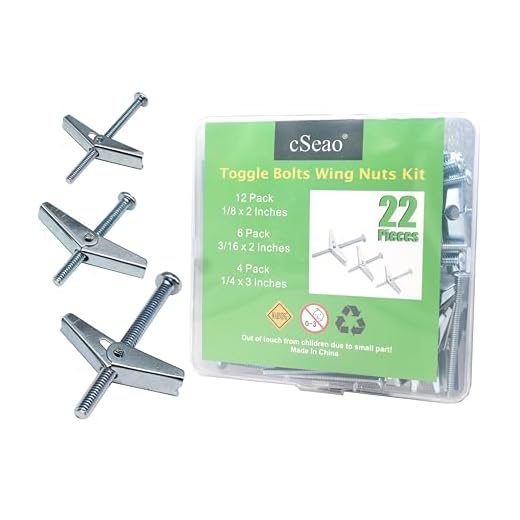 cSeao 22 Pieces Heavy Duty Drywall Ceiling TV Anchors Toggle Bolt Assortment Kit, 1/8" 1/4" 3/16" Spring Loaded Hollow Wall Inserted Bolt Wing Nuts