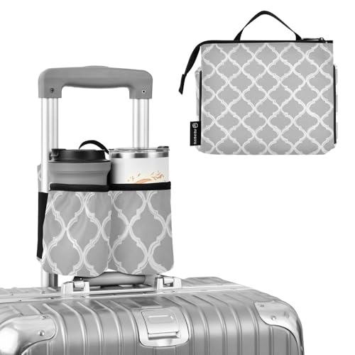 Image of Luggage Cup Holder for Suitcases Free Hands Suitcase Cup Holder Travel Luggage Drink Holder Portable Luggage Cup Caddy Bag Carrier with Handle Silver Minimalist Quatrefoil