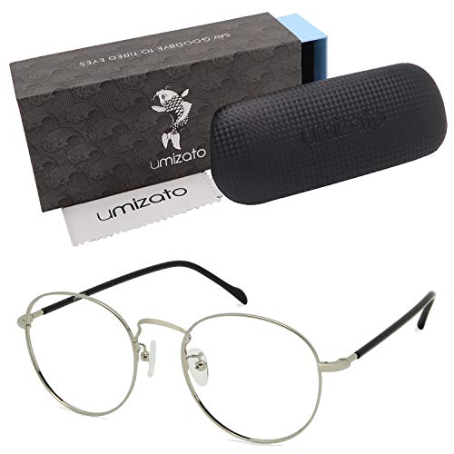 Umizato Classic Stainless Steel Round Blue Light Glasses - Flexible Corrosion Resistance, Blue Blockers Glasses, Circle Wire Womens and Mens Blue Light Glasses Metal Frame (SUMI in Antique Silver)