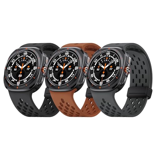 Notocity Correa de silicona para Samsung Galaxy Watch Ultra, 47 mm, para mujeres y hombres, deportiva, transpirable, magnética, ajustable (negro+marrón+gris oscuro)