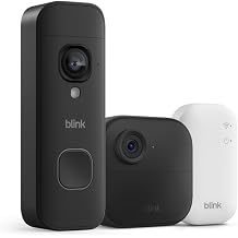 Blink Outdoor 4 and Battery Doorbell 2K+ (newest model) &mdash; Two-year battery 1080p camera and 2K battery doorbell. Sync Module Core included &mdash; 1 Camera + Doorbell (Black)