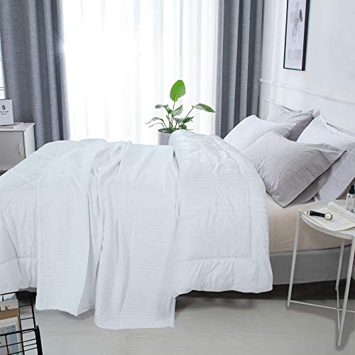 Hillfair 100% Combed Cotton Blanket– King Size Bed Blankets– Warm Soft All Season Breathable Lightweight Summer Blankets– Waffle Weave Home Decor Bed Blanket- White King Bed Cotton Blankets/Bedcovers #TOP2