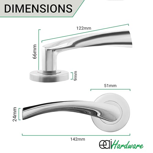 EAI Chrome Internal Door Handle | 1 Pair Polished Chrome Lever on Rose Round Handles | Novoli Range - Image 2