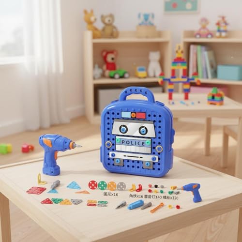 EHJRE Children Assembly Screwdr Kids Tool Set Workbench Stool Playset Drill Wrench Screwdriver Educational Toy Carry Case Suitable for Preschool Learning, Orange, Electric Model - Image 2