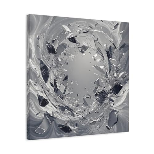 Tableau Abstrait Verre Brisé Monochrome Premium Toile sur Châssis Épais 3cm de Qualité