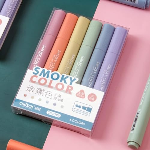 Image of Pastel Minimal Smoky Color Highlighters|Set Of 6|1-4 Mm Tip|Smoked Shades Bleed Free|Gifts For Stationery Hoarders & Kids|Party Return Gifts, Multicolor