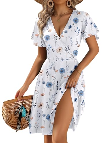 Image of Zeagoo Womens Summer Dresses Wrap V Neck Dress Floral A-Line Ruffle Sleeve Casual Sundress with Pockets 2026