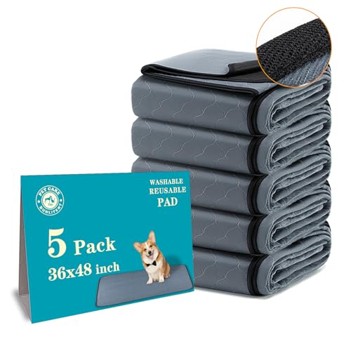 Image of Bunlitent Washable Pee Pads 5 Pack, 36 inchx48 inch, Reusable Pee Pads for Dogs, Puppy Pads Washable with Quick Dry, Anti-Slip Dog Pee Pads, Whelping Pads, Dog Carpet