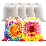 6 Pcs 16x13.4 inch White Cotton Drawstring Bags for DIY Tie-Dye Party Favors, Summer Camp Activities, Blank Pure Cotton bags for Fabric Tie Dye