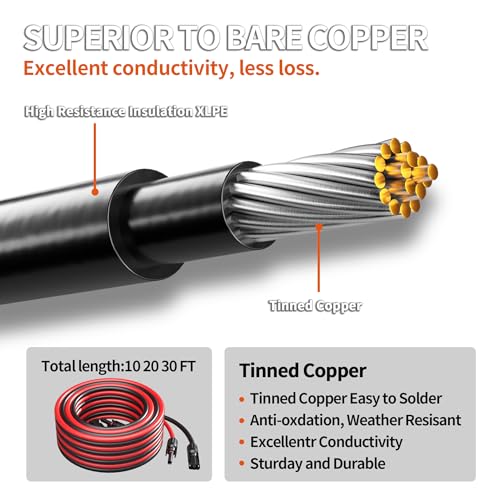 image for energeaster 10AWG Solar Extension Cable with Pair of Connectors Solar 