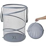 Cesta plegable de malla para la ropa sucia de 115 litros, sin tapa (gris)