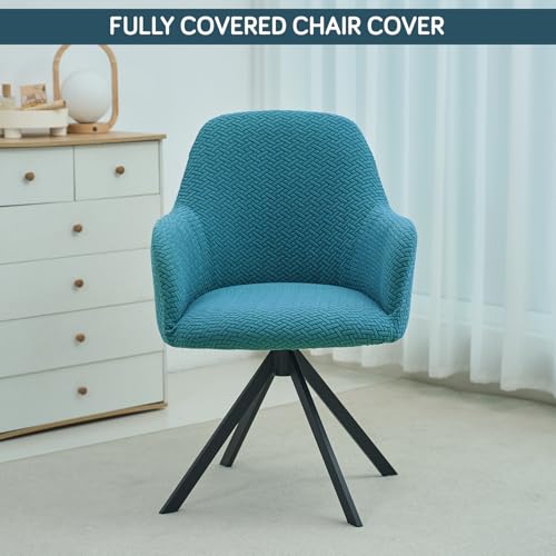 Image of HOKIPO Premium Jacquard Fully Covered Cover for Swivel Dining Chair with Arms, Pack of 4, Turquoise (AR-5356-TRQ*4)