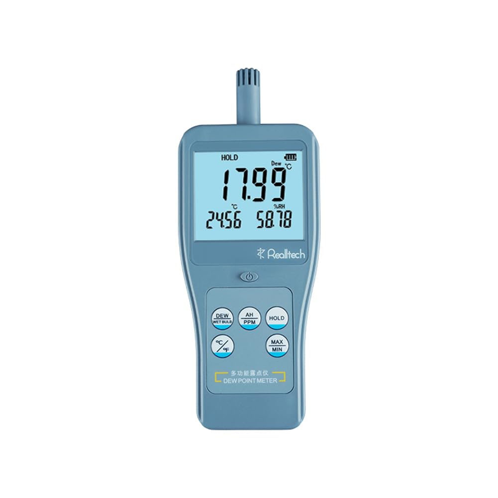 RTM2610 6-in-1 Portable Dew Point Meter - Ambient/Dew Point/Wet Bulb Temp, RH, Absolute Humidity & PPM Measurement, 0.01 High Resolution LCD