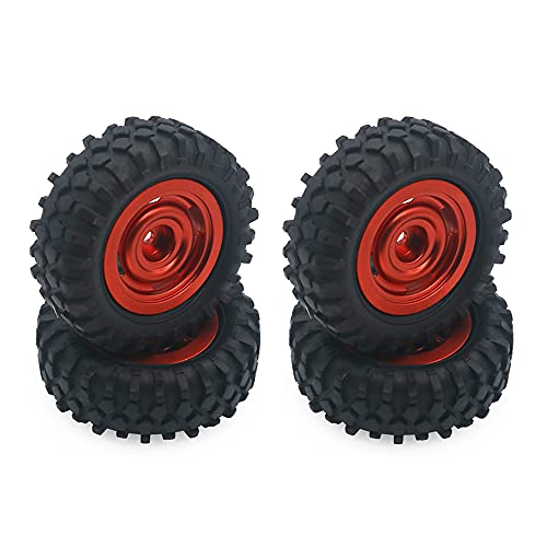 Pneus 1/24 Axial SCX24 RCAWD en caoutchouc et jantes alu rouge pour micro crawler