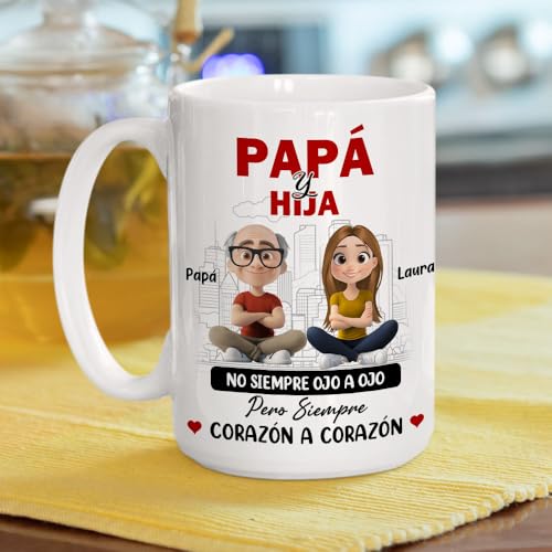 Wrappiness Personalized Coffee Mug For Dad, Papá Y Hija Comparten Amor, Ceramic Gift For Father’s Day, Birthdays, or Special Occasions, Custom Father & Daughter, Thoughtful Gifts for Daughter