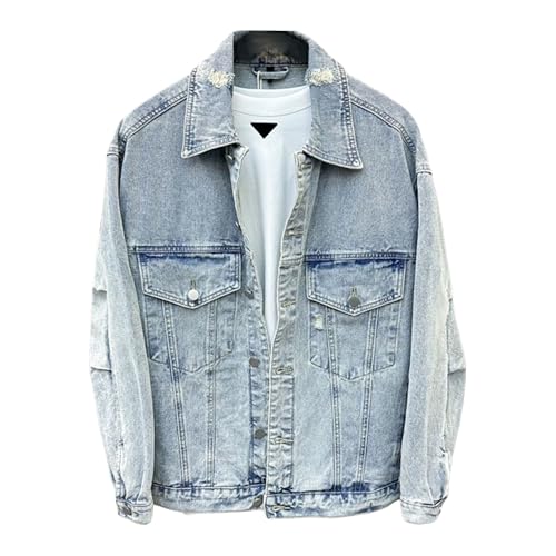 Veste en jean déchirée pour homme au style denim délavé et streetwear