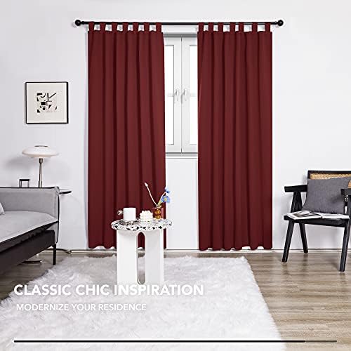 Deconovo Blackout Curtains Thermal Insulated Room Darkening Curtains Energy Saving Super Soft Tab Top Curtains for Bedroom 55 x 102 Inch Dark Red 2 Panels
