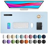 Aothia Leather Desk Pad Protector, Mouse Pad, Office Desk Mat, Non-Slip PU Leather Desk Blotter, Laptop Desk Pad, Waterproof Desk Writing Pad for Office and Home (31.5' x 15.7',Baby Blue)