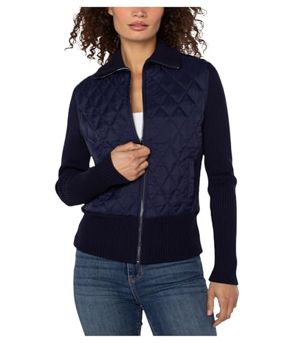 Liverpool Los Angeles Women's Long Sleeve Zip Front Sweater Jacket Sleek Navy Large
