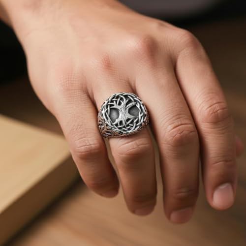 THE MEN THING Viking Yggdrasil Silver Titanium Steel Ring Size 22 - Image 3