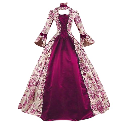 Duohropke Vestido de baile rococó para mujer, estilo gótico, estilo victoriano, vestido medieval, vestido largo, varias capas, encaje, vintage, princesa, cosplay, vestido largo hasta el suelo., 02