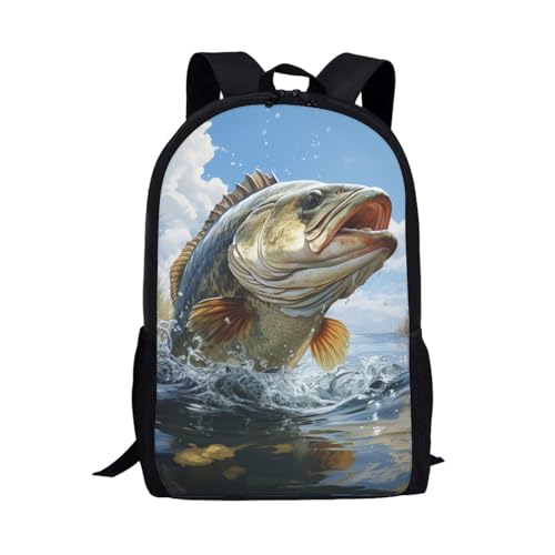 Nakgn Kids Backpack Print School Bookbag Travel bag for Elementary Students Teens Girls Boys (Bass Fish)