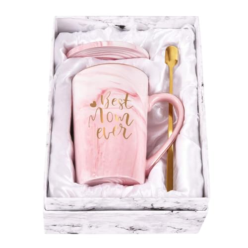Mother Birthday Gift Best Mom Ever Coffee Mug Novelty Christmas Gifts for Mom from Daughter Son Women Gifts for Mom Mother Birthday Gifts for Mom Gold Printing with Exquisite Box Packing Spoon