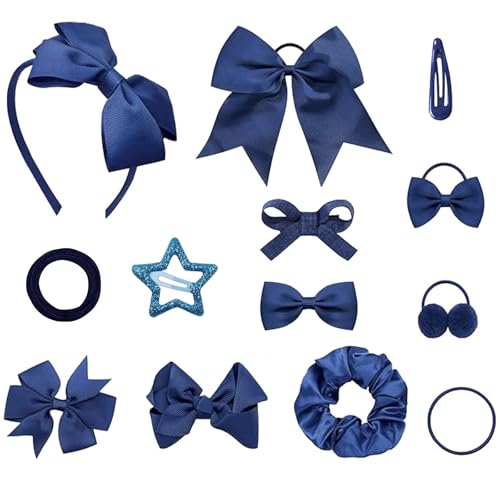 Valicaer 103 Pcs Girls Navy Blue Hair Accessories Set, Royal Blue Bows School Hair Clips Bands Barrettes Elastic Ties Ponytail Cheer Holder Hair Accessories Birthday Gift