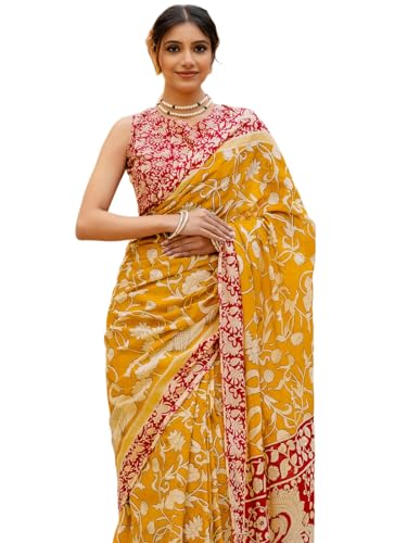 Image of SIRIL Women's Printed Ready to Wear Mul Cotton Saree With Unstitched Blouse Piece