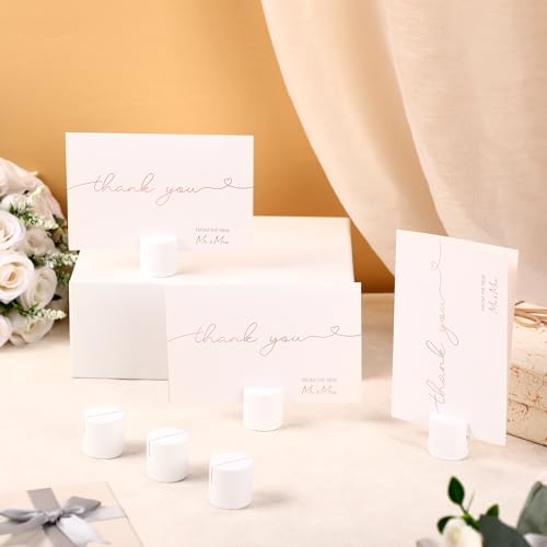 Image of Affrolling 24 Pcs White Place Card Holders Wooden Table Number Holders Bulk Mini Cylinder Table Stand for Name Cards Photo Picture Menu Tag Display Wedding Birthday Party Banquet Restaurant