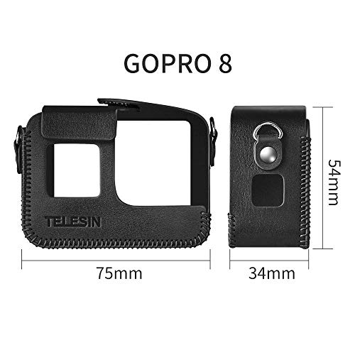 Image of TELESIN PU Leather Case for GoPro Hero 8 for Hero 5 6 7 Black Frame Cover Mini Protector Black Brown with Long Strap Accessories (for Hero8, Black)