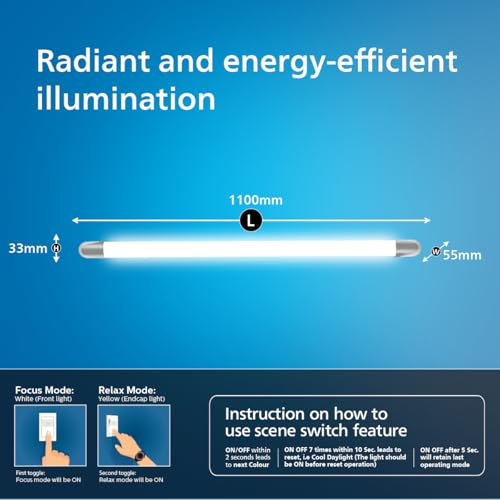 Image of Philips Gleam Glow 30W LED Batten Light WW + CDL | 2-in-1 Switchable Warm White & Cool Day Light | High Brightness Energy Efficient LED Tube | Slim Design for Home & Office | Pack of 4