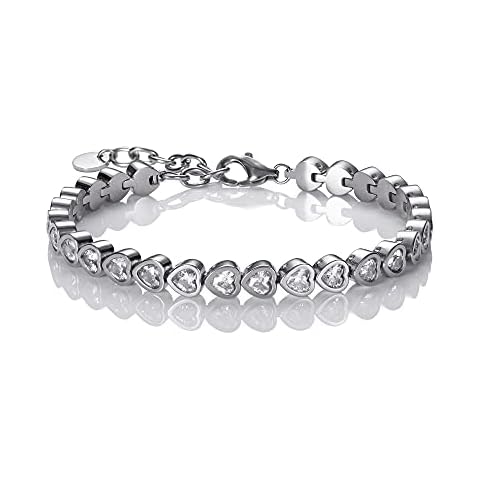 namana Heart Tennis Bracelet for Women, Stainless Steel Tennis Bracelets for Women set with Heart Shaped Swarovski Crystals, Stainless Steel Tennis Bracelets for Women Cover