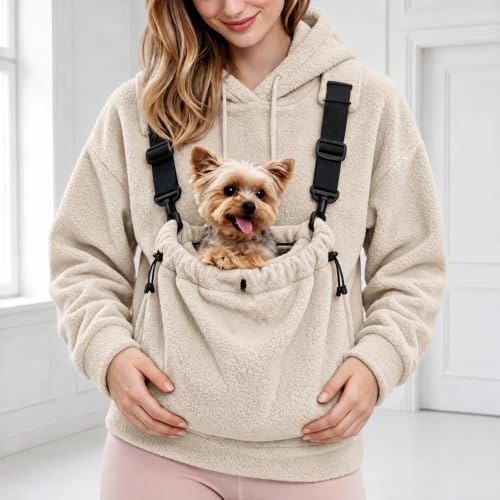 Pet Pouch Hoodie Women Fuzzy Carrier Kangaroo Front Pouch Sweatshirt - image 6