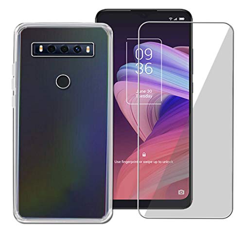 CXKJ para TCL 10 Se (6.52 Pulgada) Fundas + Protector Pantalla, Transparente Caso Silicona Cover Ultra Fina Suave TPU Carcasa Protector Funda Case Cristal Templado con Film - Transparente