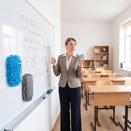 Image of Sherr 18 Pcs Microfiber Shag Magnetic Dry Erase Erasers Washable Whiteboard Eraser Bulk Colorful White Board Eraser for Chalk Markers Home Office Adult(Blue Gray)