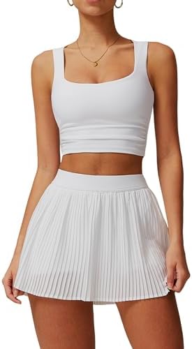 BOCIW 2 Piece Tennis Dresses for Women High Waisted Pleated Skirt...