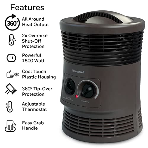 Honeywell Hhf360V 360 Degree Surround Fan Forced Heater With Surround Heat Output Charcoal Grey Energy Efficient Portable Heater With Adjustable Thermostat & 2 Heat Settings #TOP1