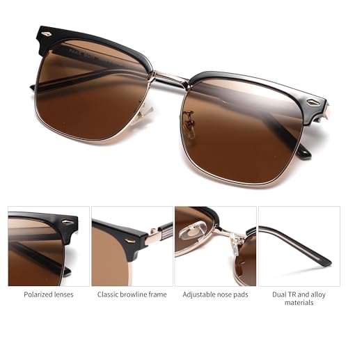 Classic Retro Premium Browline Polarized Sunglasses for Men and Women with Travel Case-Full UV Protection4