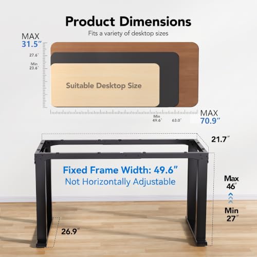 Image of HUANUO 4-Leg Dual Motor Electric Standing Desk Frame, Black Frame Only