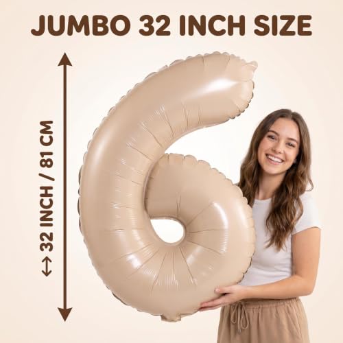 Image of YPSelected 32 Inch Large Foil Helium Number Balloon Birthday Wedding Party 0-9 (Cream, 6)